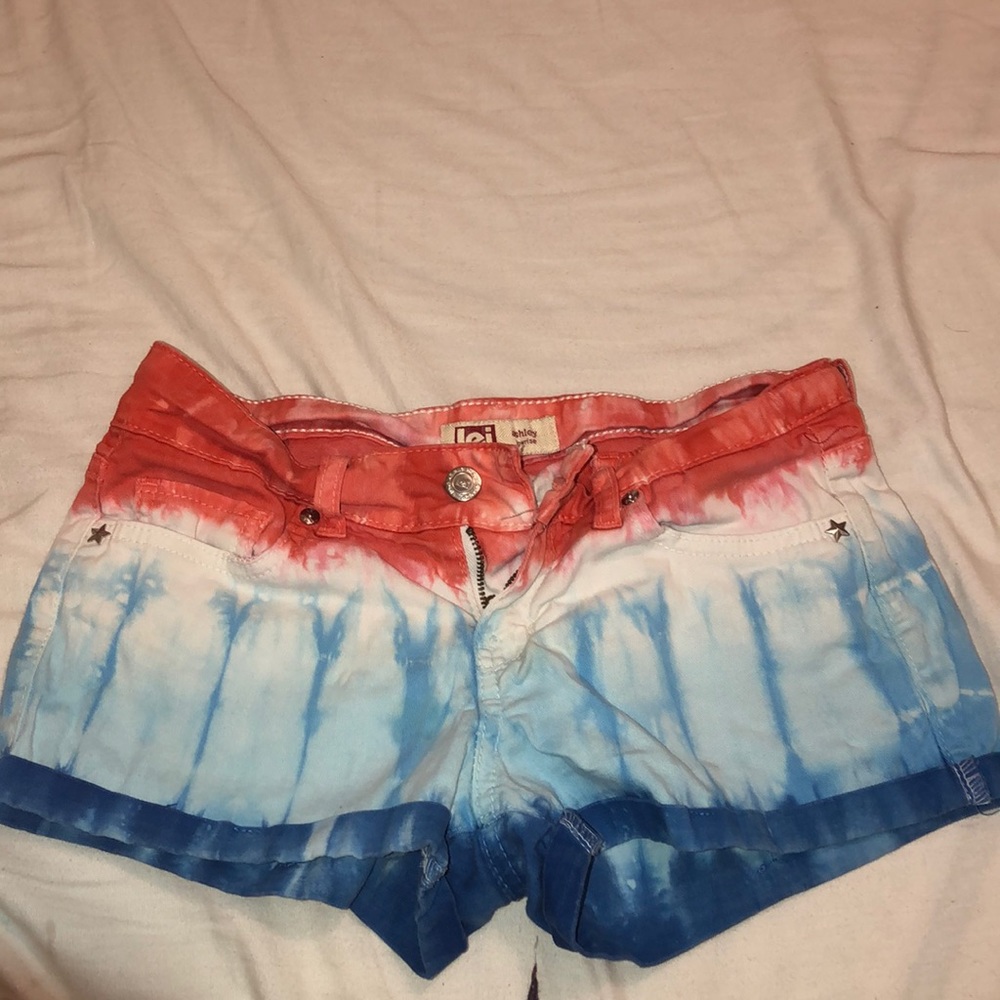 Red white blue tie-dye shorts